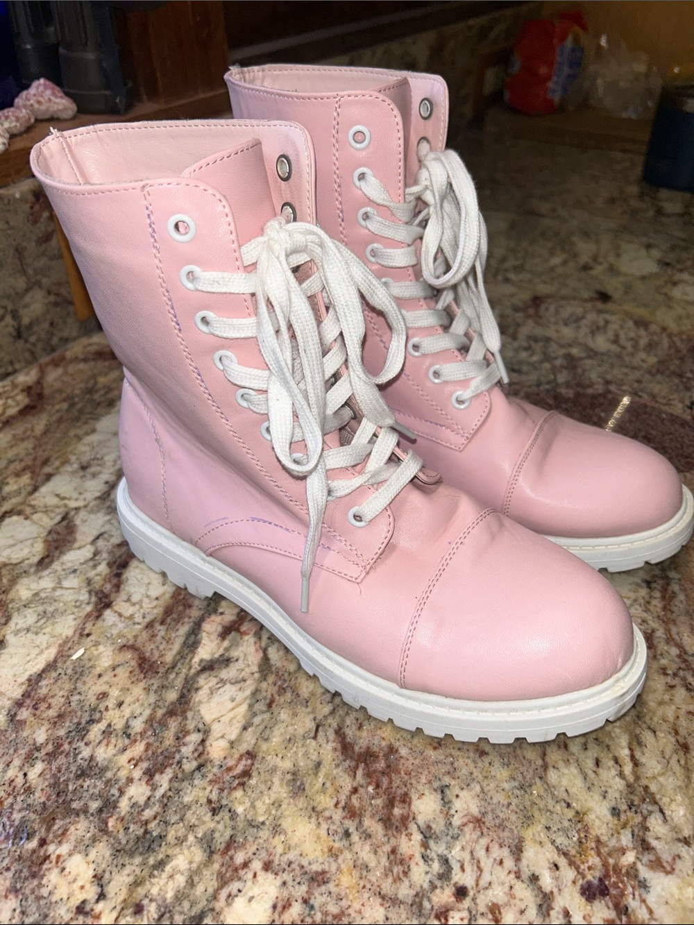 Combat Boots Pink Lace-Up for Women; NWT (only tried on); Size 9; Adorable!!